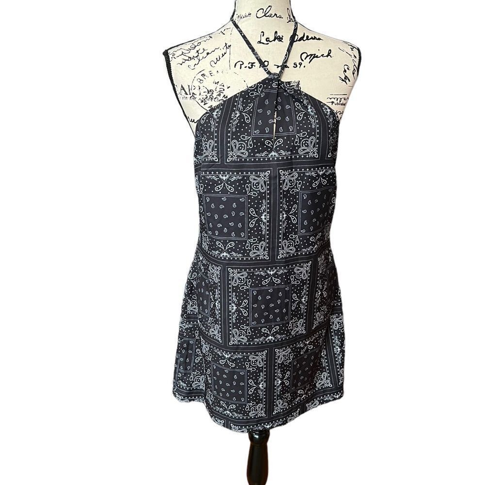 Elodie Paisley halter mini dress Ladies size small Black